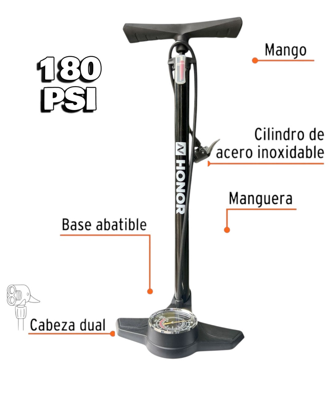 Inflador de mano 180 PSI - Honor
